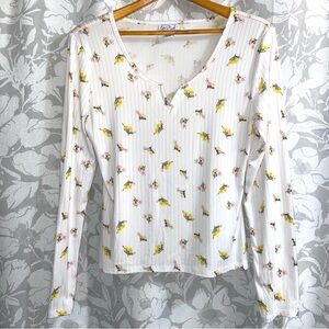Love Streak Mini Bouquets Ribbed Notched Neck Long Sleeve XL